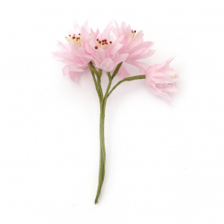 Textile bouquet  Flowers with stamens 45x110 mm color pink - 6 pieces