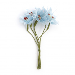 Букет цветя от текстил с тичинки цвят син 45x110 мм -6 броя