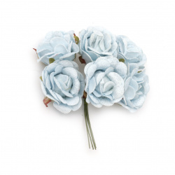 Букет рози от текстил цвят син 50x100 мм -6 броя