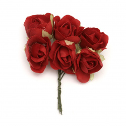 Buchet trandafir textil 30x100 mm culoare roșu -6 bucăți