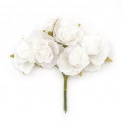Buchet trandafir textil 40x100 mm culoare alb -6 bucăți