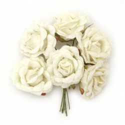 Μπουκέτο με τριαντάφυλλα  από ύφασμα 50x100 mm χρώμα σαμπάνιας -6 τεμάχια