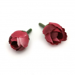 Цвят роза 20 мм с пънче за монтаж бордо  -10 броя