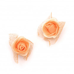 Гумирани рози с органза цвят оранжево и бяло 35 мм -10 броя