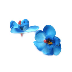 Floare orhidee cu mugur pentru montaj albastru 70 mm - 5 bucăți
