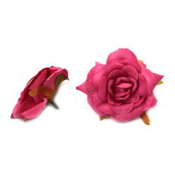 Textile Rose Flower 70 mm with stump for installation, color light cyclamen - 2 pieces