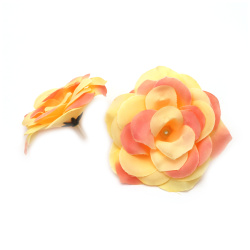 Culoare trandafir din material textil 70 mm cu tulpina pentru instalare melange melange crema, roz - 4 bucati