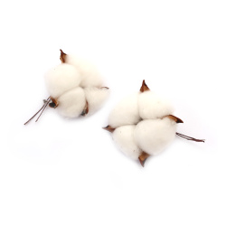 Cotton Flower with Wire Base / 60x30 mm / White - 4 pieces