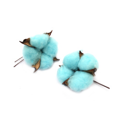 Cotton Flower with Wire Base / 60x30 mm / Blue - 4 pieces