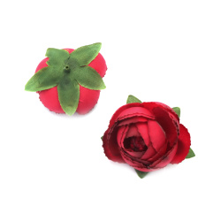 Fabric Flower 45 mm with Attachment Base, Red Color - 5 Pieces