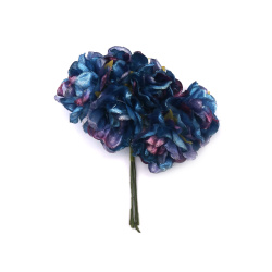 Роза букет текстил 40x110 мм цвят меланж син, циклама -6 броя