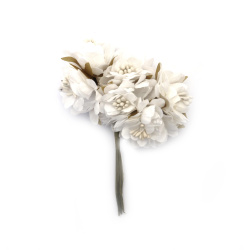 Flower Bouquet with Stamen 45x110 mm, White Color - 6 Pieces