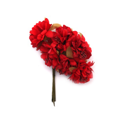 Flower Bouquet with Stamen 45x110 mm, Red Color - 6 Pieces