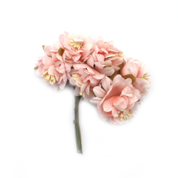 Flower Bouquet with Stamens 45x110 mm, Light Peach Color - 6 Pieces