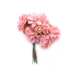 Flower Bouquet with Stamen 45x110 mm, Pink Color - 6 Pieces