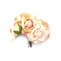 Textile and Lace Rose Bouquet,   60x140 mm, Cream Color - 6 pieces