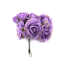 Textile and Lace Rose Bouquet,  60x140 mm, Purple Color - 6 pieces
