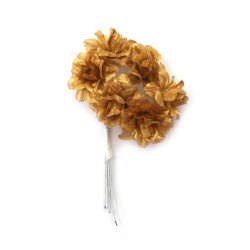 Bouquet of Textile Curly Flowers,  Gold Color, 35x100 mm - 6 pieces