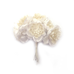 Textile and Plastic Flower Bouquet,  45x110 mm, White - 6 pieces