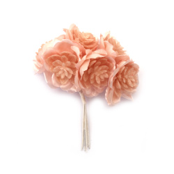 Textile and Plastic Flower Bouquet,  45x110 mm / Light Peach Color - 6 pieces