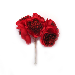 Textile and Plastic Flower Bouquet, 45x110 mm, Red - 6 pieces