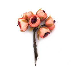 Textile Peony Bouquet with Stamens, 25x120 mm, Orange Melange - 6 pieces