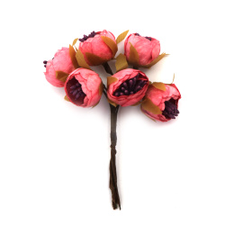 Textile Peony Bouquet with Stamens, 25x120 mm, Pink Melange - 6 pieces