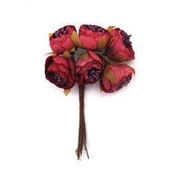 Textile Peony Bouquet with Stamens, 25x120 mm, Burgundy - 6 pieces