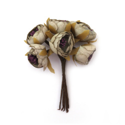Fabric Peony Bouquet with Stamens, 25x120 mm, Gray Color - 6 pieces