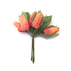 Textile Tulip Bouquet, 20x140 mm,  Peach Color - 6 pieces