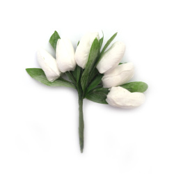 Textile Tulip Bouquet, 20x140 mm, White Color - 6 pieces