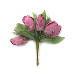 Fabric Tulip Bouquet, 20x140 mm, Purple Color - 6 pieces