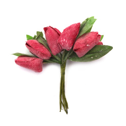 Textile Tulip Bouquet, 20x140 mm, Dark Red - 6 pieces