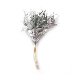 Artificial Twigs with Leaves for Decoration, 130 mm, Silver Color - 6 pieces