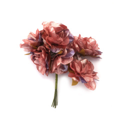 Роза букет текстил 40x110 мм цвят меланж розово, лилаво -6 броя