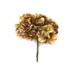 Buchet trandafiri textil 40x110 mm culoare melange auriu, violet - 6 bucati