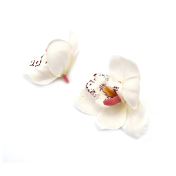 Orchid Flower Head with a Stud for Installation, White Color, 70 mm - 5 pieces