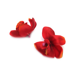 Orchid Flower Head with Stud for Installation, Red Color, 70 mm - 5 pieces