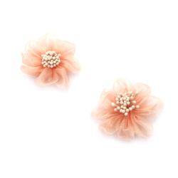 Organza Flower with Stamens / 50 mm / Peach Color - 2 pieces