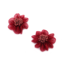 Organza Flower with Stamens / 50 mm / Burgundy Color - 2 pieces