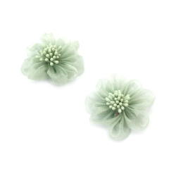 Organza Flower with Stamens / 50 mm / Mint Color - 2 pieces
