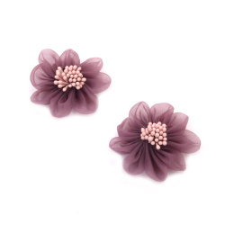 Organza Flower with Stamens / 50 mm / Purple Color - 2 pieces