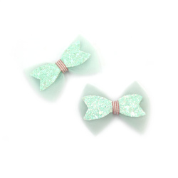 Decorative Bow: Textile, Tulle and Glitter Powder / 70x45 mm / Light Blue - 2 pieces