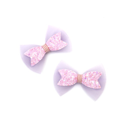 Decorative Bow: Textile, Tulle and Glitter Powder / 70x45 mm / Light Purple - 2 pieces
