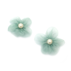 Organza Flower with Pearl / 55 mm / Reseda Green - 4 pieces