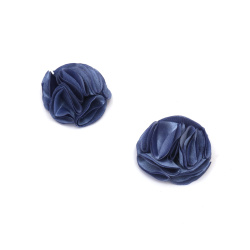 Decorative Satin Flower / 35 mm / Blue - 2 pieces