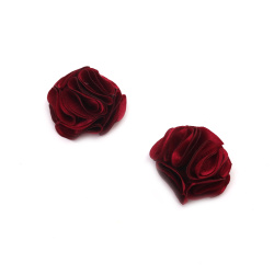 Satin Flower for DIY and Craft Projects / 35 mm / Burgundy Color - 2 pieces