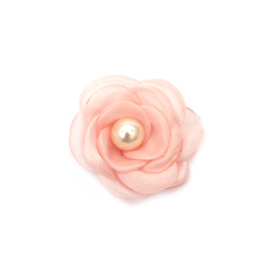 Organza Rose with Pearl / 55 mm /  Light Pink - 2 pieces