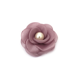 Organza trandafir cu perla 55 mm culoare violet pastel - 2 bucati