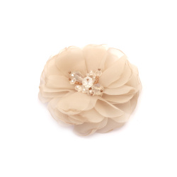 Organza Flower with Crystal Beads / 70 mm / Ecru Color